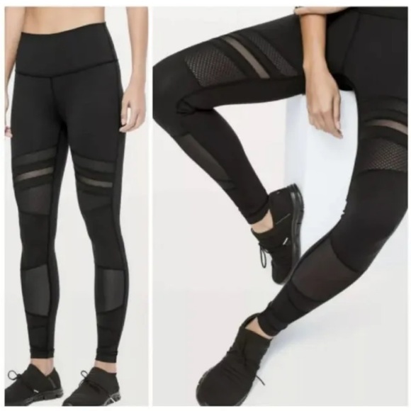 Lululemon Wunder Under High Rise Mix & Mesh Black Luxtreme Leggings Size 6 - Picture 1 of 6
